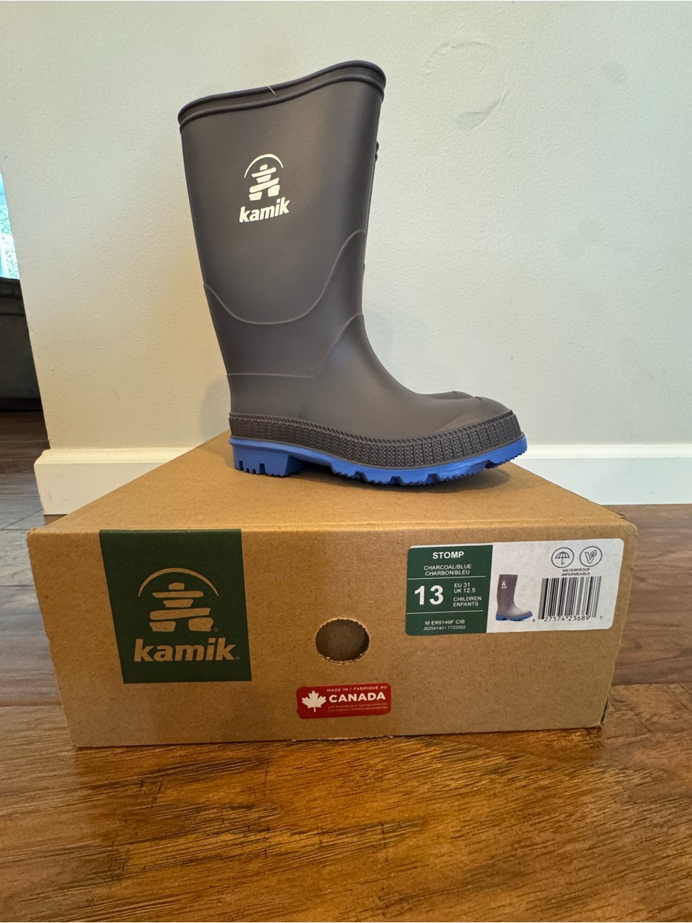 Kamik Kids Gray Rain & Snow Boot with Blue Sole